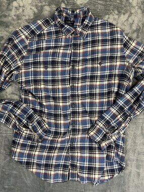 J. Crew Mens Medium Flannel Shirt Navy Plaid Long Sleeve Cotton